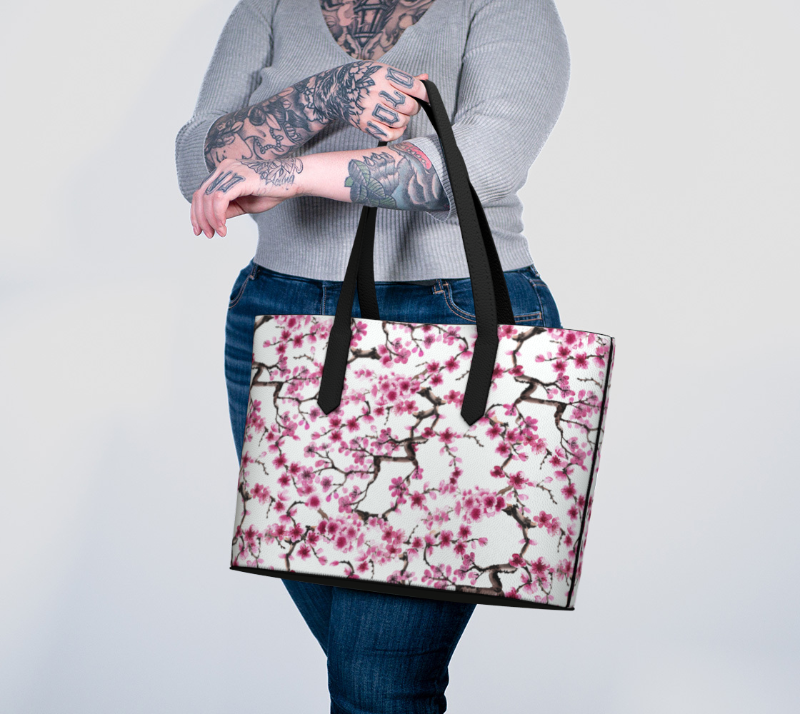 Cherry Blossom Vegan Leather Tote Bag