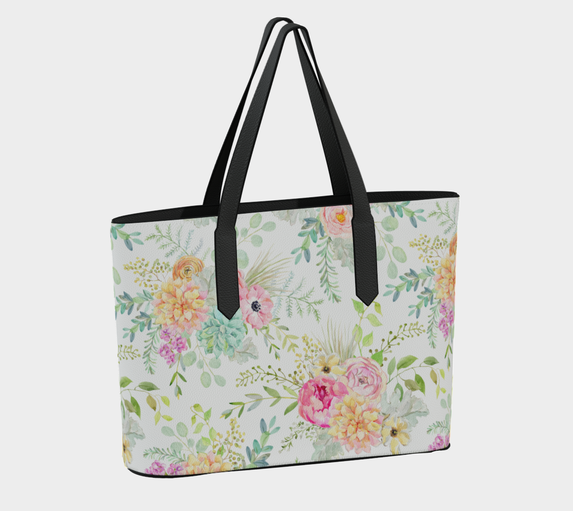 Watercolor Florals Vegan Leather Tote Bag